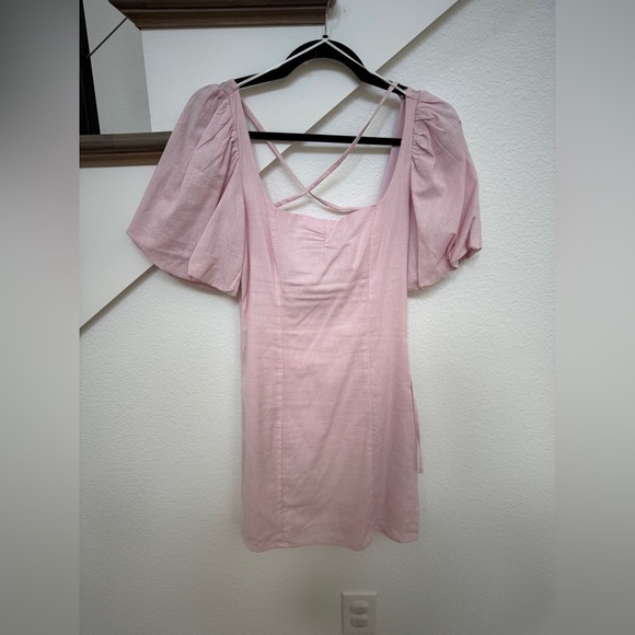 Puff sleeve pink linen dress - Picture 7 of 8